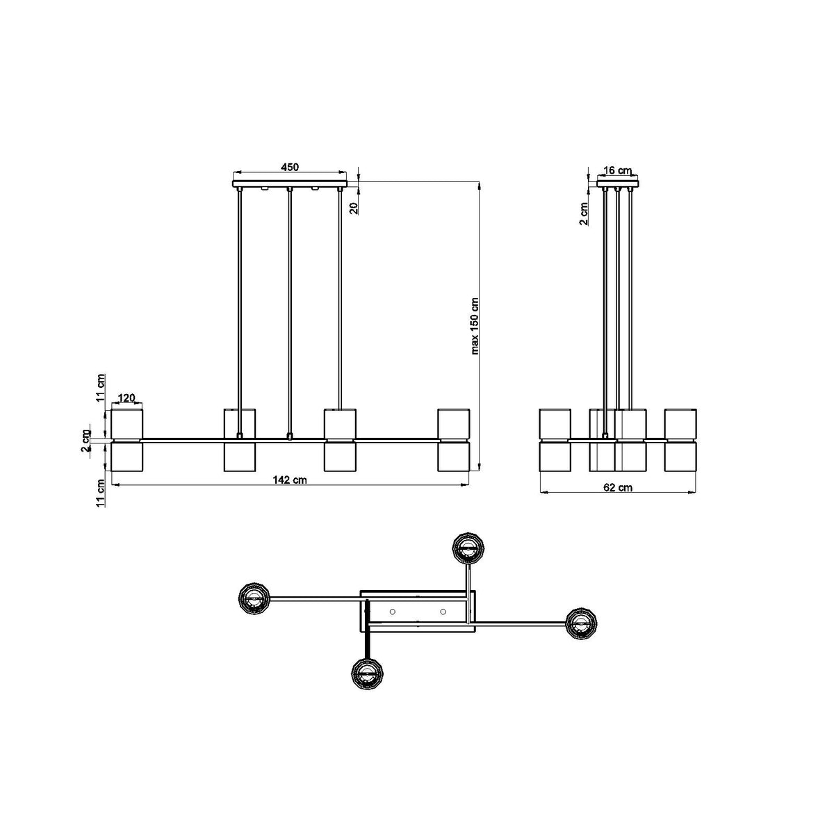 Suspension Kukkia 142 cm noir