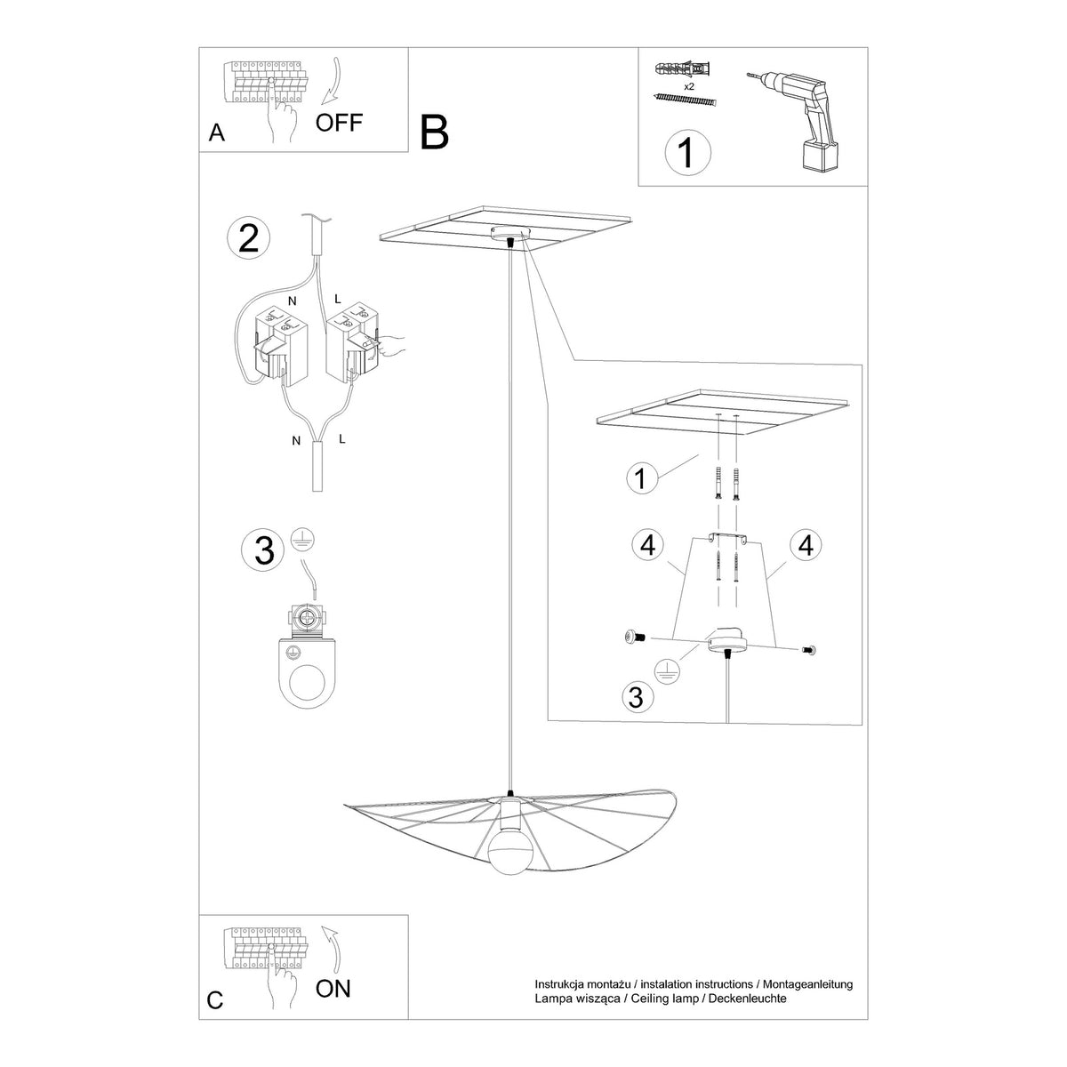 Suspension Eskola Ø 70 cm noir