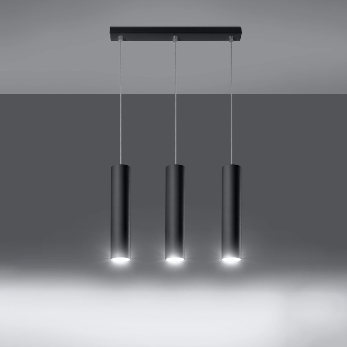 Suspension Lagos 3 sources noire en acier brut, vue sous un autre angle