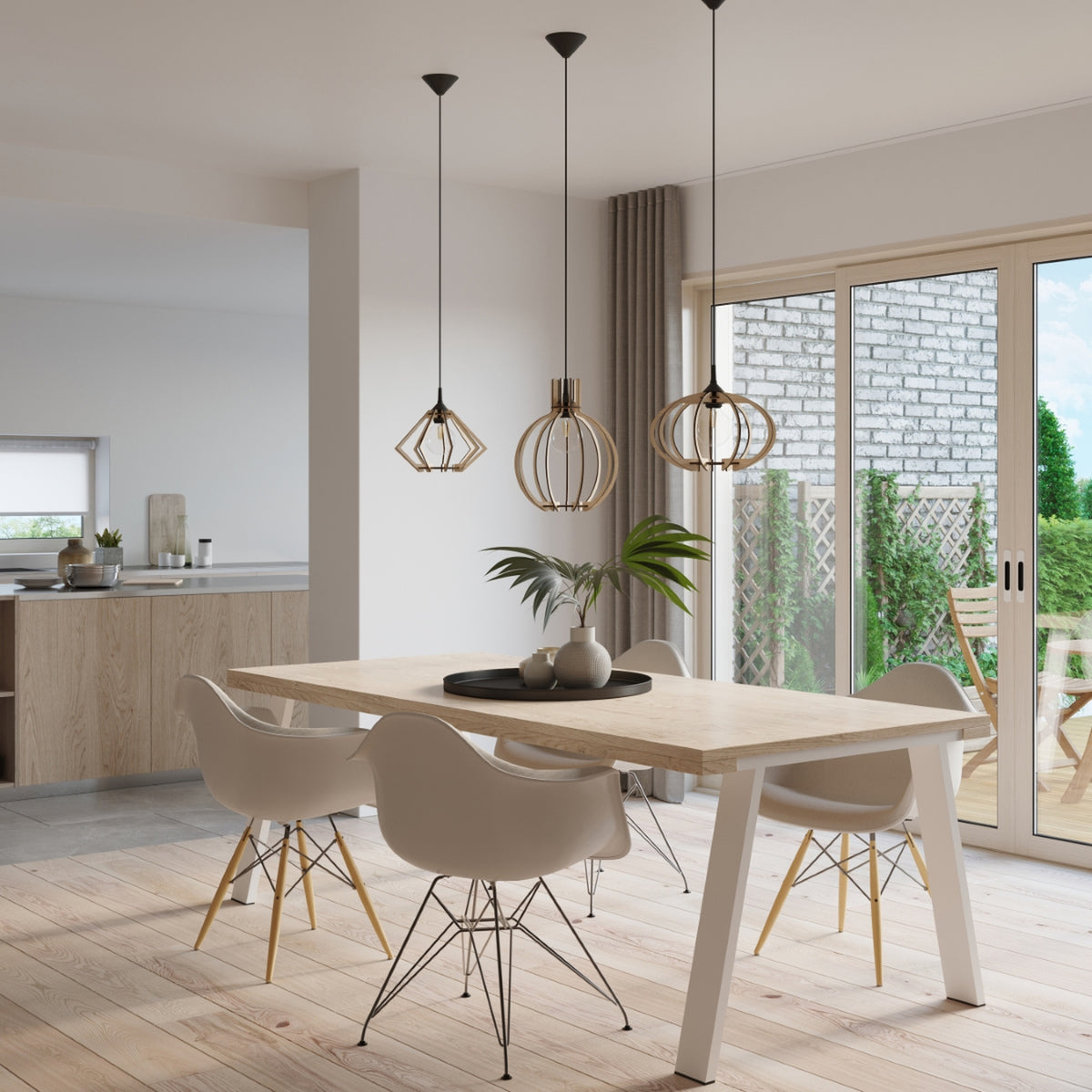 Suspension Arancia en bois naturel, détail de la finition