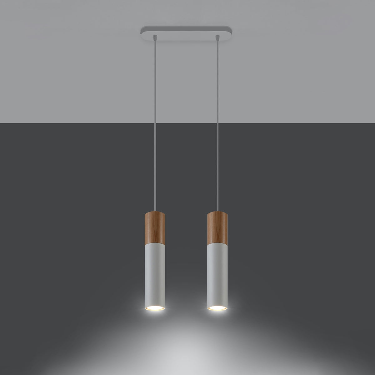 Suspension Pablo 2 sources blanche en acier et bois – luminaire design minimaliste Lyovo