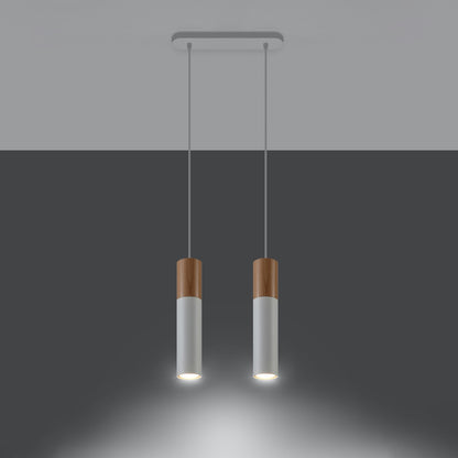 Suspension Pablo 2 sources blanche en acier et bois – luminaire design minimaliste Lyovo