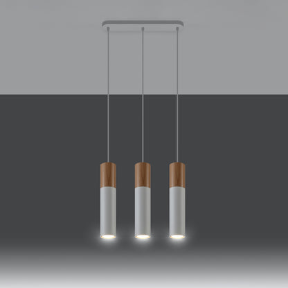 Suspension Pablo 3 sources blanche en acier et bois, autre vue