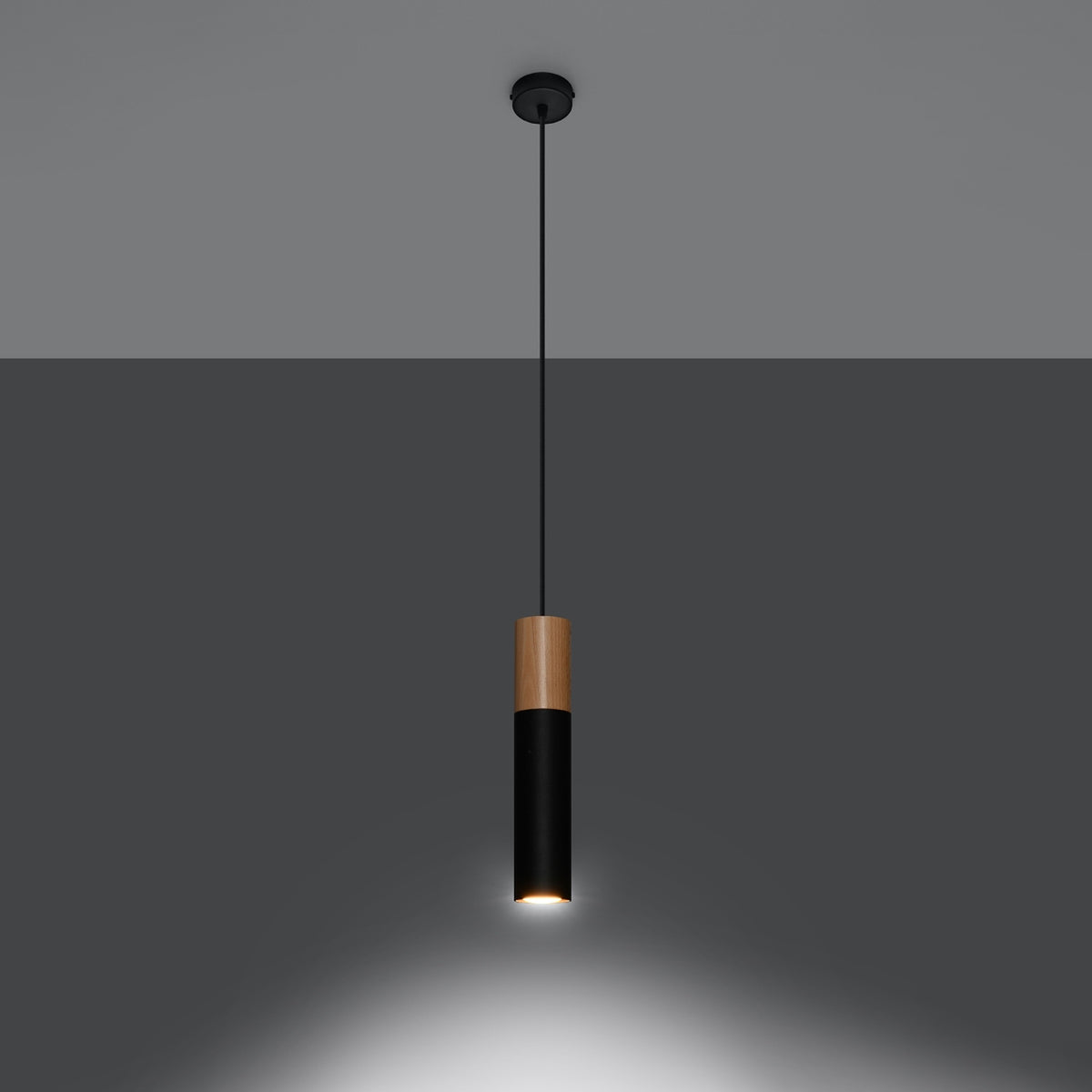 Suspension Pablo 1 source noire en acier et bois, autre vue