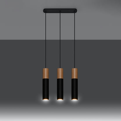 Suspension Pablo 3 sources noire en acier et bois, autre vue