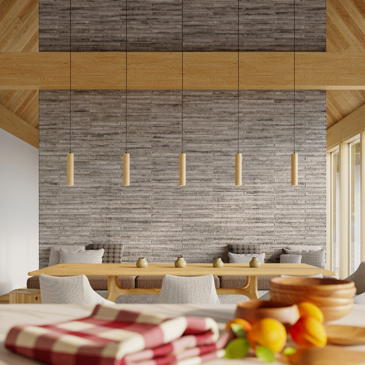 Suspension Lino 1 source en bois, vue sous un autre angle