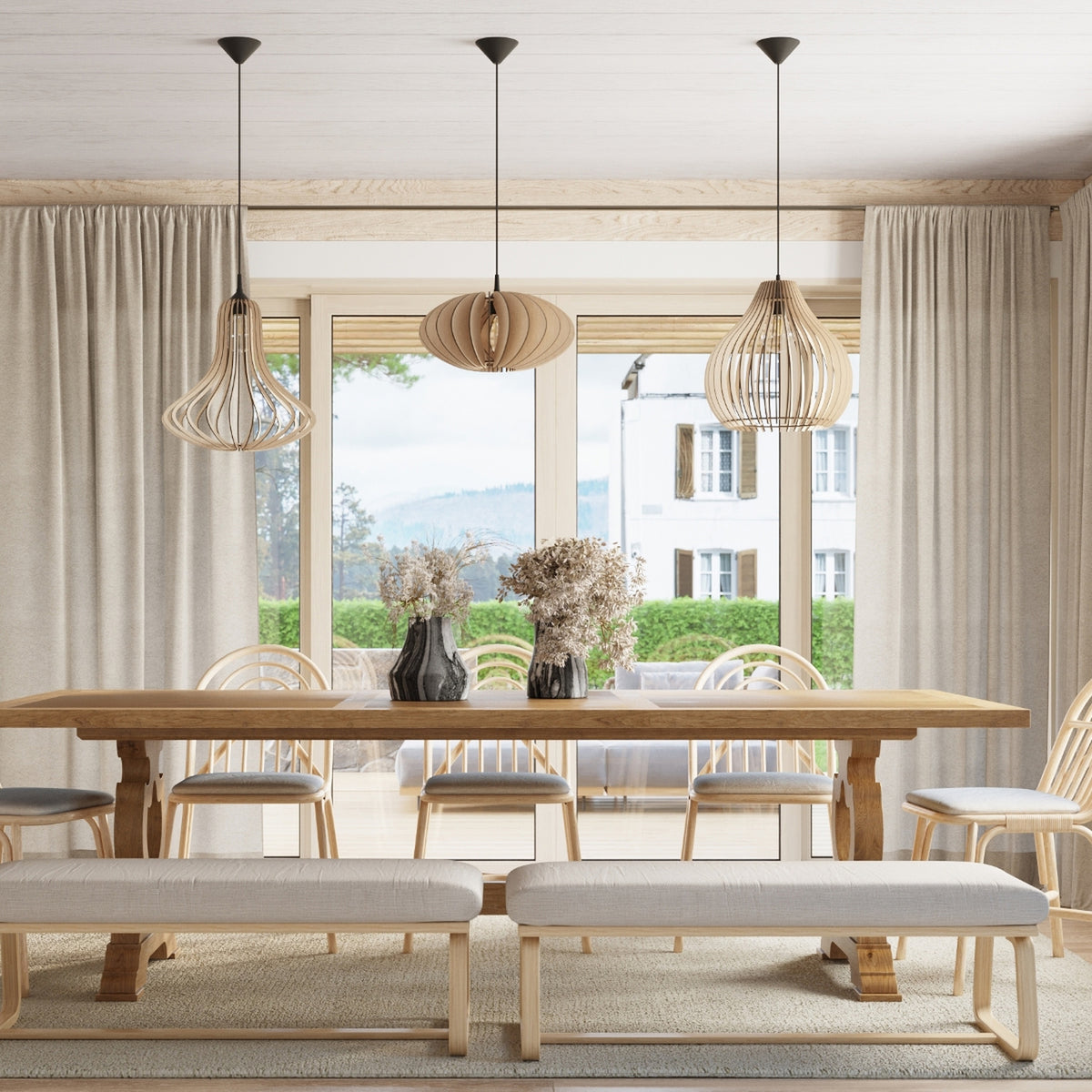 Suspension Aprilla en bois, détail de la finition