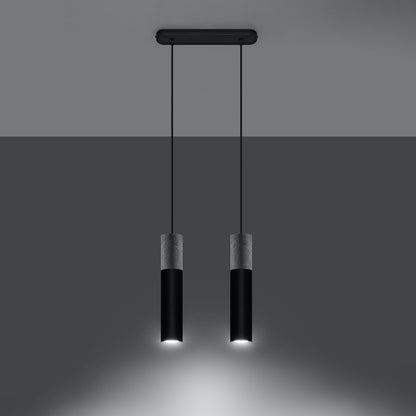 Suspension Borgio 2 sources noire en béton et acier, autre vue