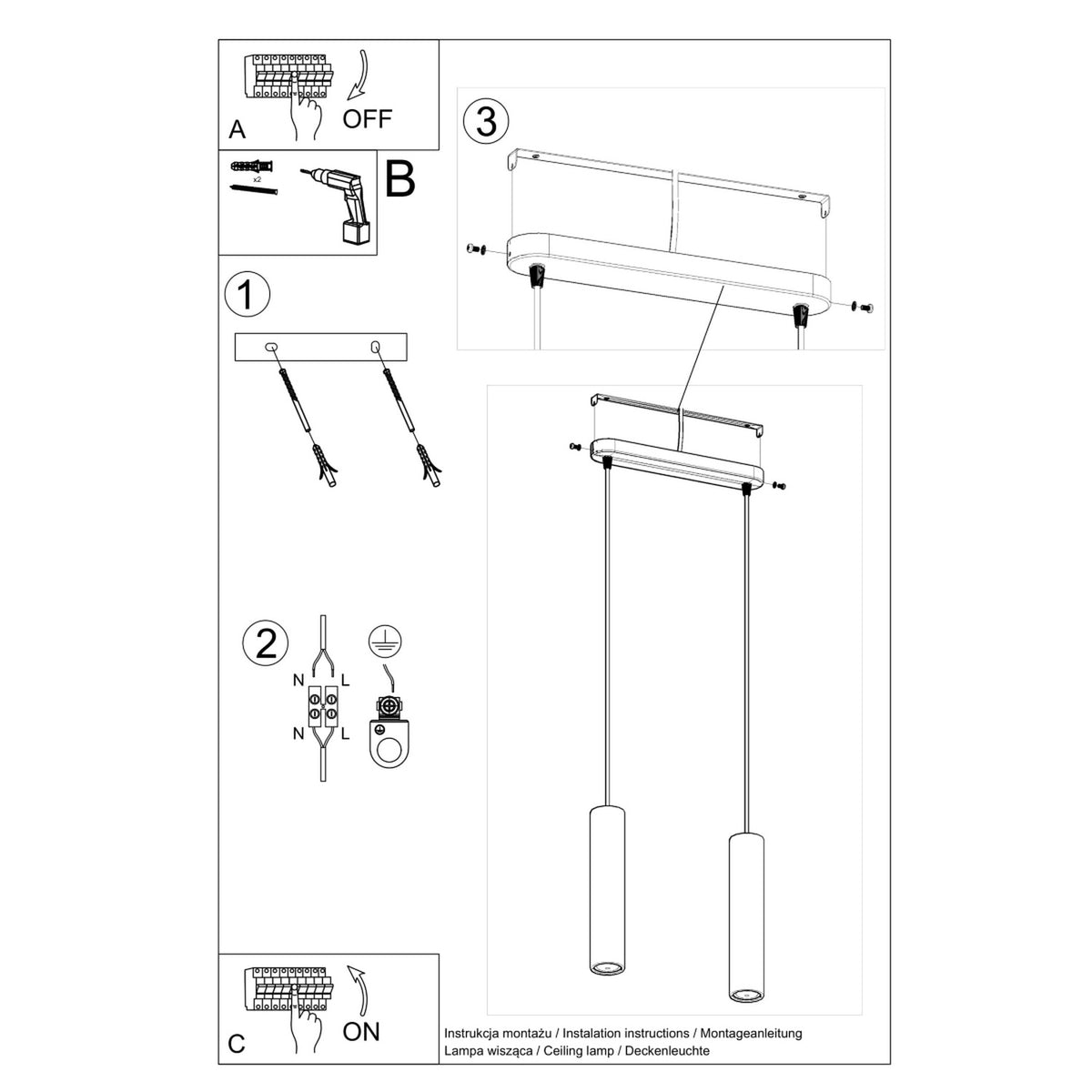 Suspension Luvo 2 sources en béton, détail de la finition