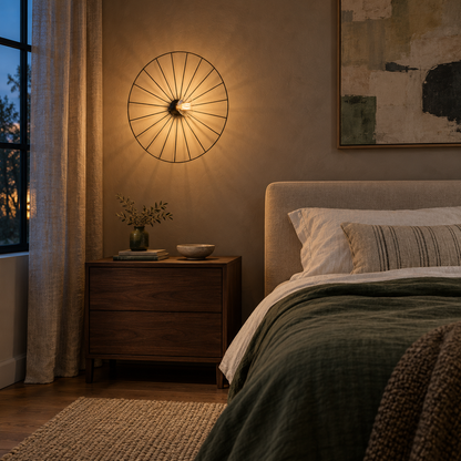 Applique Sirkel allumée dans une chambre le soir